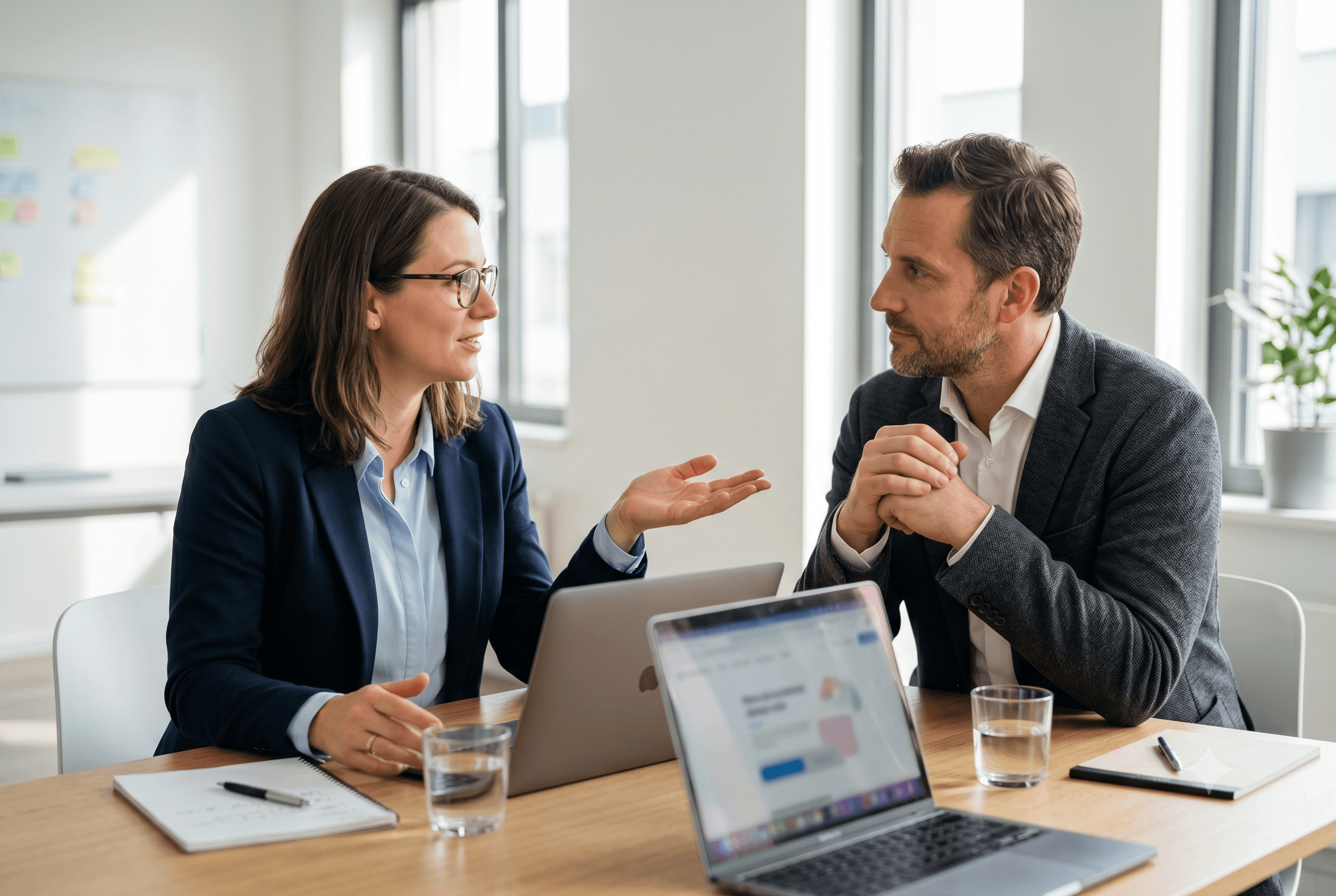 Digital agency presenting an accessibility plan to a client in a meeting room